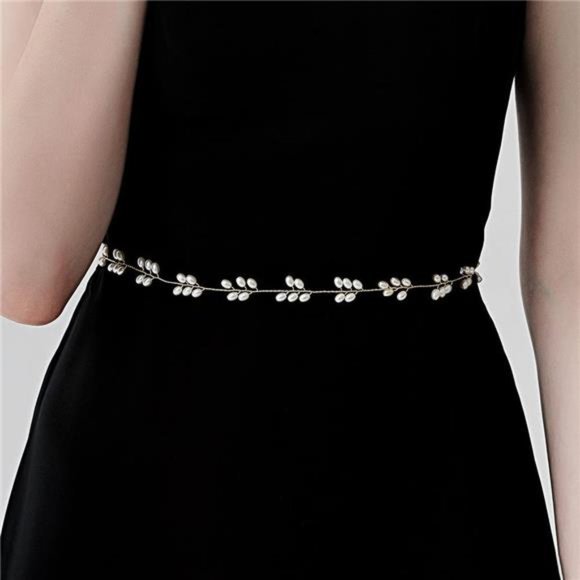 Ladies Pearl-Bridal Waist Belt,Women Leaf-Beaded Wedding Bridal Belt Sash